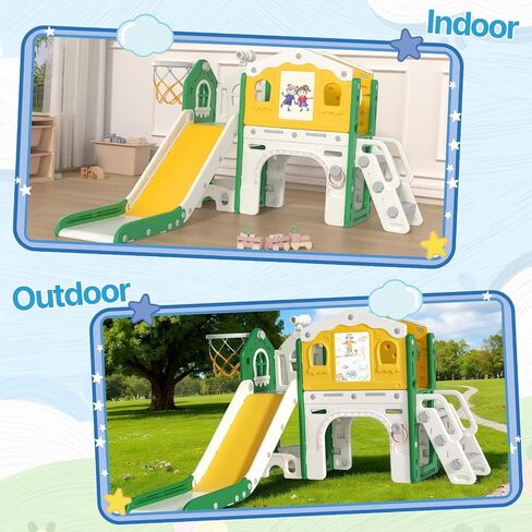 BIERUM 9 in 1 Toddler Slide for Toddlers Aged 1-3 Indoor Playset Green in Saudi Arabia