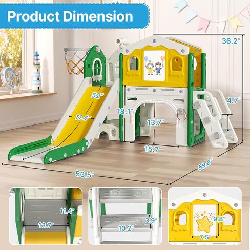 BIERUM 9 in 1 Toddler Slide for Toddlers Aged 1-3 Indoor Playset Green in Saudi Arabia