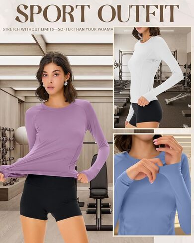 4 Pack Women's Long Sleeve Shirts Compression Crew Neck Tops Athletic Slim Fit Undershirts for Yoga Gym in Saudi Arabia