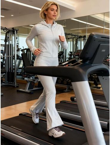 Women 2 Piece Workout Sets Long Sleeve Jacket Flare Long Yoga Pants Workout Sets Tracksuit With Pockets in Kuwait