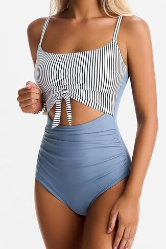 بدلة سباحة نسائية قطعة واحدة للتحكم في البطن، بدلة سباحة للتخسيس وربطة عنق أمامية in Kuwait