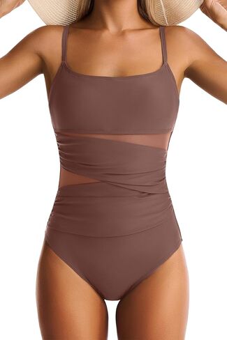 One Piece Swimsuit for Women Tummy Control Mesh Bathing Suits Sexy Push Up Swimsuits Slimming Square Neck Swimwear in Kuwait