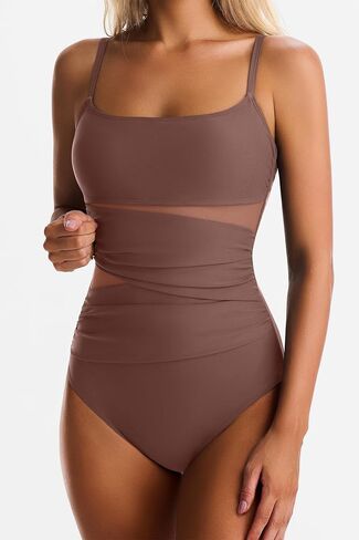 One Piece Swimsuit for Women Tummy Control Mesh Bathing Suits Sexy Push Up Swimsuits Slimming Square Neck Swimwear in Kuwait