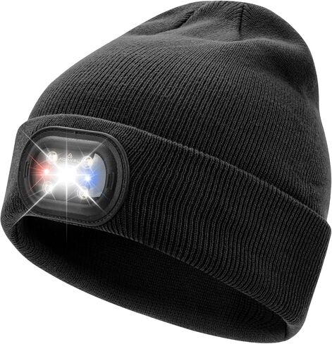 Beanie with The Light, Unisex USB Rechargeable Headlamp Winter Knitted Cap Gifts for Men Dad Husband Him in Saudi Arabia