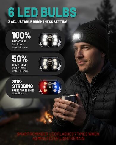 Beanie with The Light, Unisex USB Rechargeable Headlamp Winter Knitted Cap Gifts for Men Dad Husband Him in Saudi Arabia