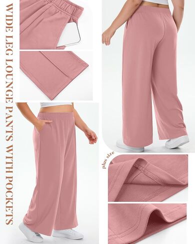Neer 3 Pack Women's Plus Size Sweatpants, Wide Leg Lounge Pants Elastic Waist Baggy Pant with Pockets Casual Loose Fit Bottom in Saudi Arabia