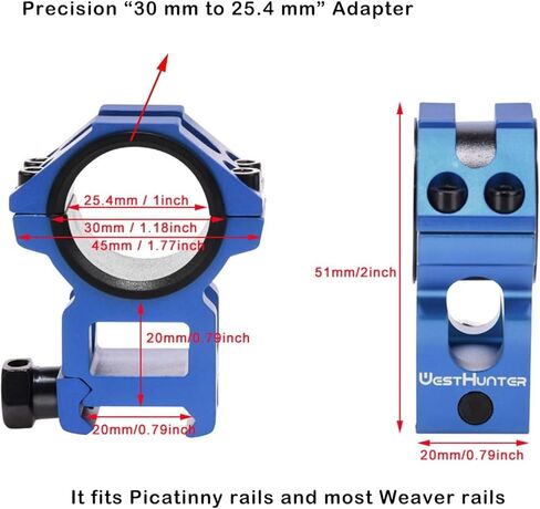 WestHunter Optics 20 mm Picatinny Scope Rings, 1 in/30 mm Tube Tactical Precision Scope Mount | 29 mm / 36 mm Center Height in Kuwait