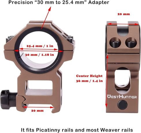 WestHunter Optics 20 mm Picatinny Scope Rings, 1 in/30 mm Tube Tactical Precision Scope Mount | 29 mm / 36 mm Center Height in Saudi Arabia