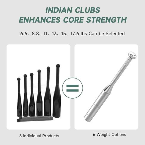 KDLK Adjustable Macebell, Indian Club Style 6 option Premium Steel Macebell (6.5/9/11/13/15/17.5LBs)Cross Training Equipment For Muscle Building, Aerobic Fitness,Men's And Women's Weightlifting,Silver in Saudi Arabia