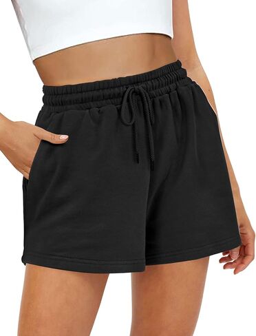 شورتات العرق النسائية SweatShorts الصيف صالة القطن الرباط لطيف الصوف السراويل مع جيوب رياضية الجري النشطة مطاطا جيرسي الفرنسية تيري السراويل 2024 المرأة القماش Sweatpants العصرية الأسود in Saudi Arabia