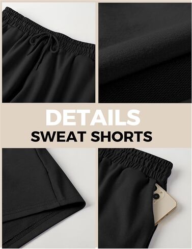 شورتات العرق النسائية SweatShorts الصيف صالة القطن الرباط لطيف الصوف السراويل مع جيوب رياضية الجري النشطة مطاطا جيرسي الفرنسية تيري السراويل 2024 المرأة القماش Sweatpants العصرية الأسود in Saudi Arabia