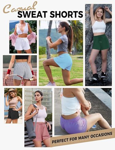 شورتات العرق النسائية SweatShorts الصيف صالة القطن الرباط لطيف الصوف السراويل مع جيوب رياضية الجري النشطة مطاطا جيرسي الفرنسية تيري السراويل 2024 المرأة القماش Sweatpants العصرية الأسود in Saudi Arabia