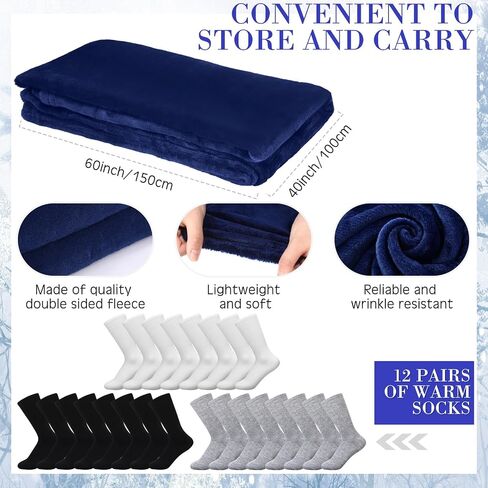 Suhine 72 Pcs Homeless Care Package Supplies Bulk Winter Gloves Beanies Scarves Blanket Socks Drawstring Bags for Unisex in Saudi Arabia