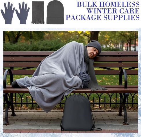 Suhine 72 Pcs Homeless Care Package Supplies Bulk Winter Gloves Beanies Scarves Blanket Socks Drawstring Bags for Unisex in Saudi Arabia