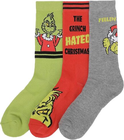 Bioworld The Grinch Hated Christmas Mens Athletic Crew Socks 3 Pack in Saudi Arabia
