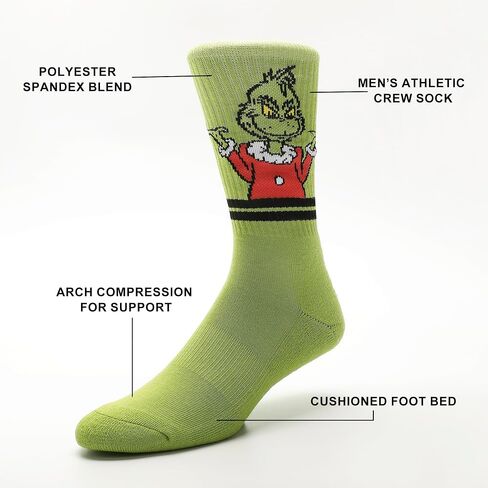 Bioworld The Grinch Hated Christmas Mens Athletic Crew Socks 3 Pack in Saudi Arabia