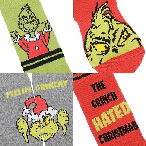 Bioworld The Grinch Hated Christmas Mens Athletic Crew Socks 3 Pack in Saudi Arabia