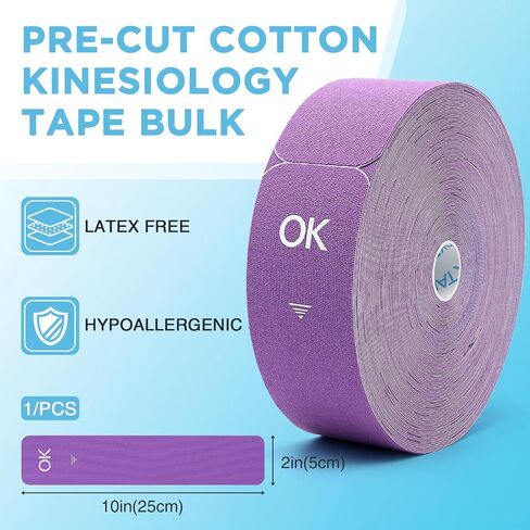 OK TAPE Kinesiology Tape Pre Cut Strips Bulk (100 PCS),Elastic Cotton Latex Free Hypoallergenic Athletic Tape Roll for Muscle Joint Knee,Waterproof k Tape 2in×10in/PCS in Saudi Arabia