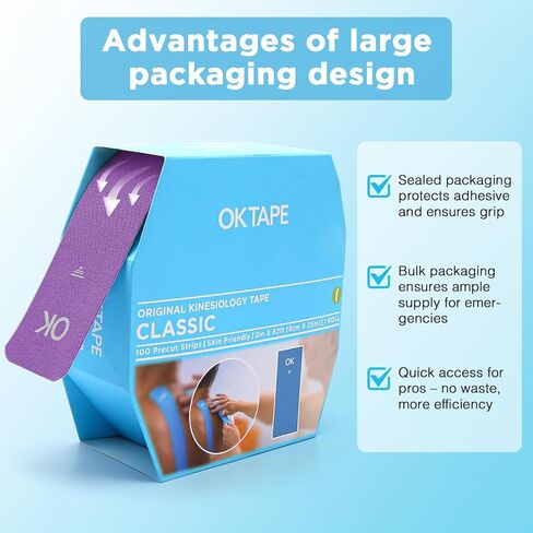 OK TAPE Kinesiology Tape Pre Cut Strips Bulk (100 PCS),Elastic Cotton Latex Free Hypoallergenic Athletic Tape Roll for Muscle Joint Knee,Waterproof k Tape 2in×10in/PCS in Saudi Arabia