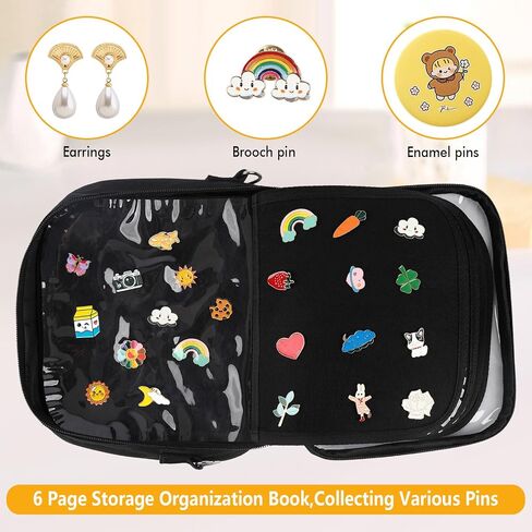Pin Bag Display Book and 12 Cute Pins, ita pin Crossbody Bag for Girls with Shoulder Straps,Storage Organization Book,Collecting Various Pins (6 Page Pin Display Board and 12 pins) in Saudi Arabia