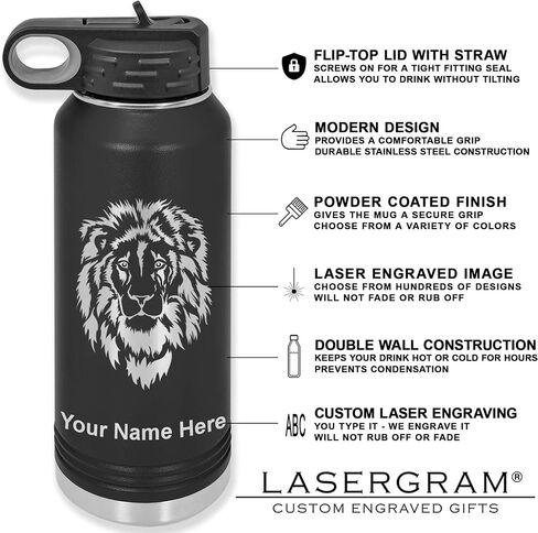 زجاجة مياه مخصصة من LaserGram، كرة كرة طائرة، فراغ مزدوج الجدار من الفولاذ المقاوم للصدأ معزول بقش علوي قابل للطي، هدية منقوشة مخصصة (32oz / 950ml أسود) in Kuwait