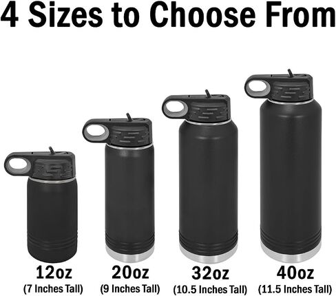 LaserGram Personalized Water Bottle, Volleyball Ball, Stainless Steel Double Wall Vacuum Insulated with Flip Top Straw, Custom Engraved Gift (32oz / 950ml Black) in Saudi Arabia