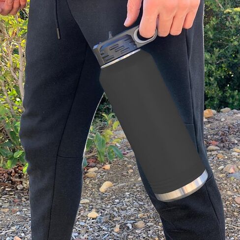 زجاجة مياه مخصصة من LaserGram، كرة كرة طائرة، فراغ مزدوج الجدار من الفولاذ المقاوم للصدأ معزول بقش علوي قابل للطي، هدية منقوشة مخصصة (32oz / 950ml أسود) in Kuwait