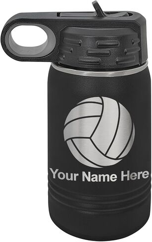 LaserGram Personalized Water Bottle, Volleyball Ball, Stainless Steel Double Wall Vacuum Insulated with Flip Top Straw, Custom Engraved Gift (32oz / 950ml Black) in Saudi Arabia