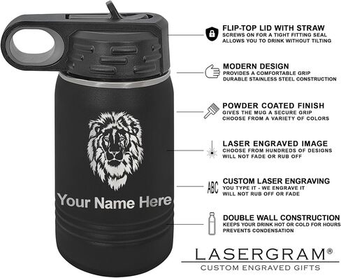 LaserGram Personalized Water Bottle, Volleyball Ball, Stainless Steel Double Wall Vacuum Insulated with Flip Top Straw, Custom Engraved Gift (32oz / 950ml Black) in Saudi Arabia