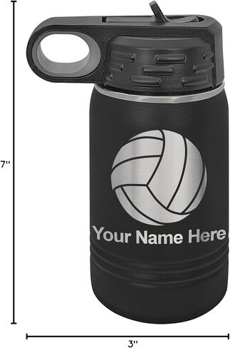 LaserGram Personalized Water Bottle, Volleyball Ball, Stainless Steel Double Wall Vacuum Insulated with Flip Top Straw, Custom Engraved Gift (32oz / 950ml Black) in Saudi Arabia