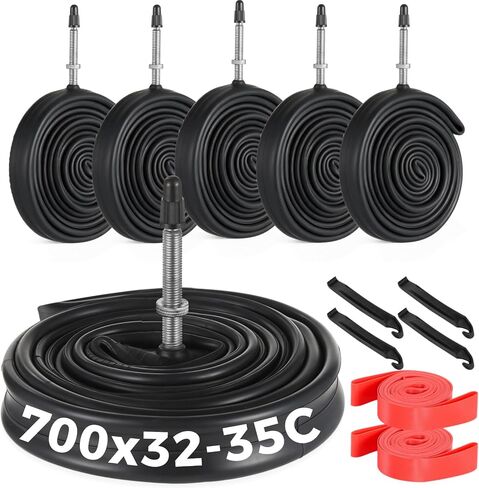 yeesport 6 Pack 700x25-28C Inner Tubes, 700x28c Road Bike Tubes 700x25c Presta 48 mm with Tire Levers Rim Strips, 700c Bike Tube for Road Bicycle Tires, Commuting, Long Rides in Saudi Arabia