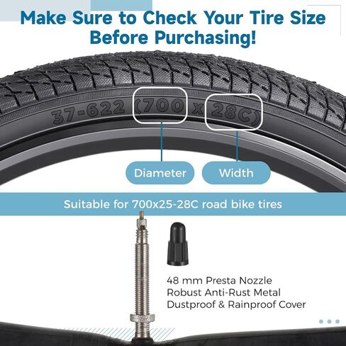 yeesport 6 Pack 700x25-28C Inner Tubes, 700x28c Road Bike Tubes 700x25c Presta 48 mm with Tire Levers Rim Strips, 700c Bike Tube for Road Bicycle Tires, Commuting, Long Rides in Saudi Arabia