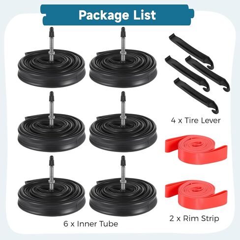 yeesport 6 Pack 700x25-28C Inner Tubes, 700x28c Road Bike Tubes 700x25c Presta 48 mm with Tire Levers Rim Strips, 700c Bike Tube for Road Bicycle Tires, Commuting, Long Rides in Saudi Arabia
