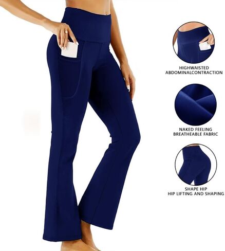 Flare Leggings,High-Waisted Yoga Pants for Women,Winter Fleece Lined Leggings with Pockets for Gym,Lounge & Travel in Saudi Arabia