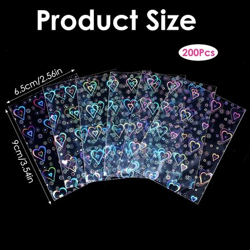 200 Pcs Laser Flashing Holographic Photo Card Sleeves Love Heart-Shape Transparent Waterproof Trading Card Protective Cover for Photo Card in Saudi Arabia