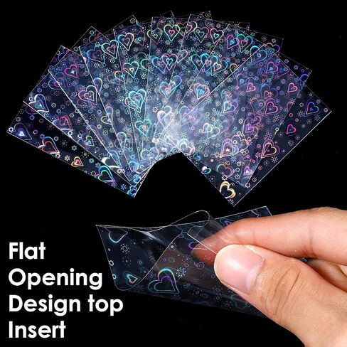 200 Pcs Laser Flashing Holographic Photo Card Sleeves Love Heart-Shape Transparent Waterproof Trading Card Protective Cover for Photo Card in Saudi Arabia