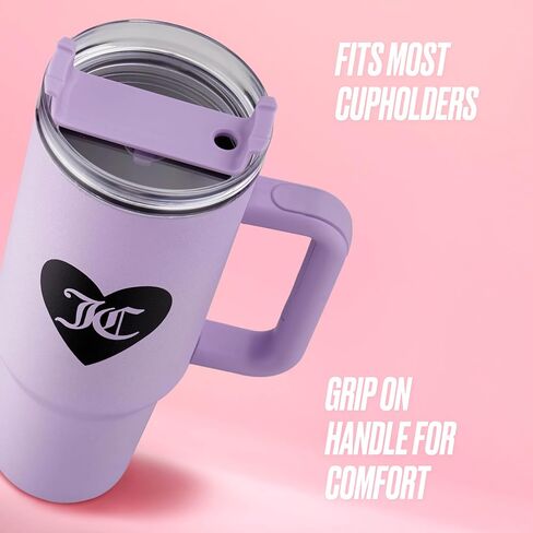 كوب Juicy Couture Jetsetter سعة 40 أونصة بمقبض وغطاء من القش، فضي لامع in Saudi Arabia