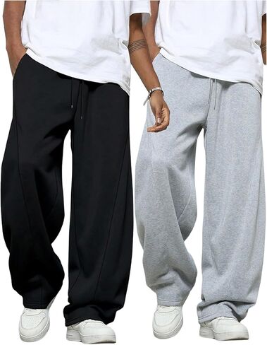 RoseSeek Men's Baggy Sweatpants Elastic Waist Wide Leg Pants Sports Athletic Track Pants Trousers 2 Pack in Saudi Arabia