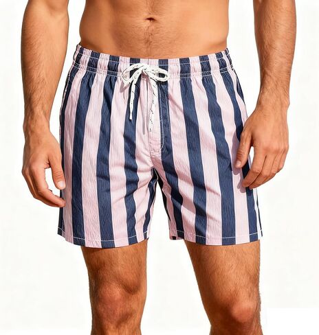 Men 'S Drawstring Waist Swim Trunks Lightweight Striped Pocket Shorts Outdoor Swimsuit Swimwear Bathing Suits in Saudi Arabia