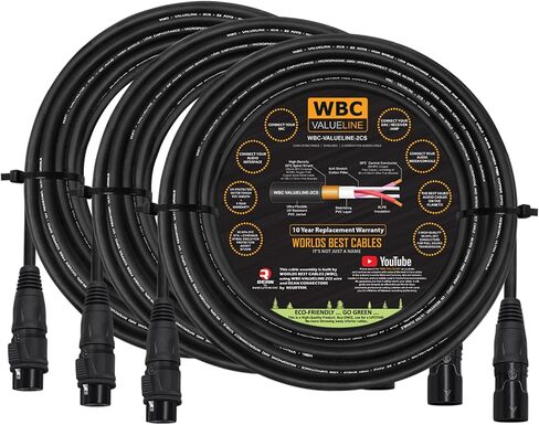 WBC-VALUELINE-2CS (22 AWG) - 3 Units - 20 Foot–Low-Capacitance Shielded Balanced Flexible Microphone, Active-Speaker & Interconnect Cables with Neutrik-Rean IP65 Rated Gold XLR Connectors in Saudi Arabia