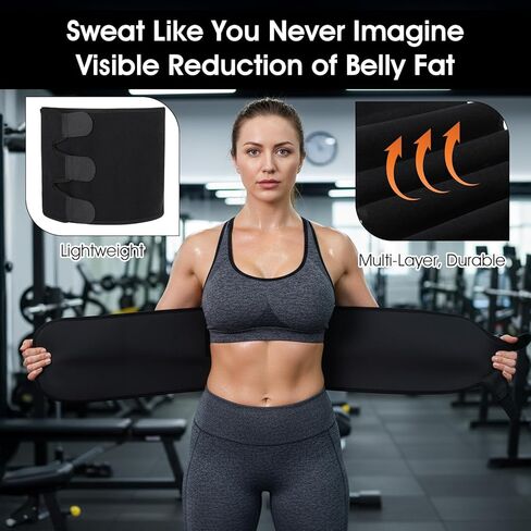 مدرب الخصر للخصر للنساء والرجال، حزام الخصر للبطن، حزام للعرق، حزام للبطن، حزام للتمرين، حزام للبطن - أسود in Kuwait