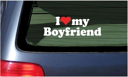 I Love My Boyfriend ~ ملصق أبيض لنافذة السيارة مع ملصقات حروف من الفينيل على شكل قلب أحمر in Kuwait