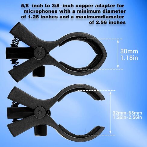 1pcs Large Microphone Clip with 5/8" Male to 3/8" Female Screw Adapter, 180° Adjustable Microphones Holder for Most Condenser and Wireless Microphones with Outer Diameter Range 1.1" from 2.3" in Saudi Arabia