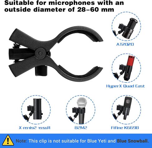 1pcs Large Microphone Clip with 5/8" Male to 3/8" Female Screw Adapter, 180° Adjustable Microphones Holder for Most Condenser and Wireless Microphones with Outer Diameter Range 1.1" from 2.3" in Saudi Arabia