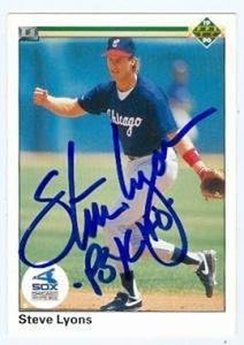 Steve Lyons autographed baseball card (Chicago Sox) 1990 Upper Deck #390 inscribed Psycho - Autographed Baseball Cards in Saudi Arabia
