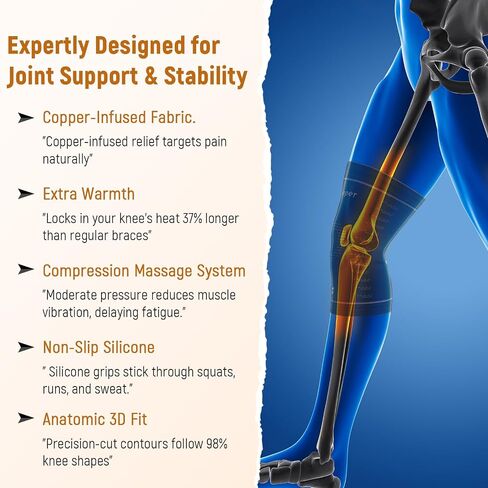 JIUFENTIAN Copper Knee Brace for Women and Men(2 Pack) -knee compression sleeves for Arthritis, Running & Daily Use-Targeted Support for Joint Stability & Pain Relief(Large) in Saudi Arabia