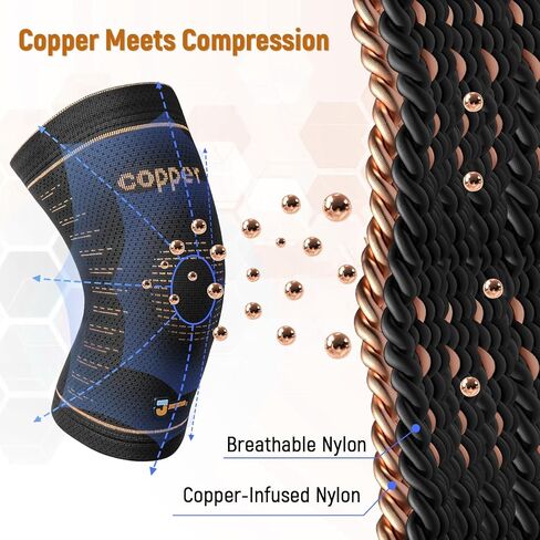 JIUFENTIAN Copper Knee Brace for Women and Men(2 Pack) -knee compression sleeves for Arthritis, Running & Daily Use-Targeted Support for Joint Stability & Pain Relief(Large) in Saudi Arabia