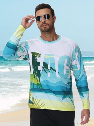 Quick Dry Hawaiian Rash Guard - Men's UPF 50+ Short/Long Sleeve Swim Shirt for Ocean & Beach in Saudi Arabia