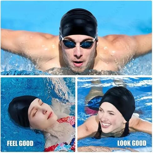 Swim Caps Ear Protection Swimming Cap for Women Men, Silicone Swim Cap Waterproof Fits Long Hair & Short Adult Swim Cap in Saudi Arabia