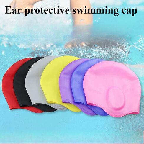 Swim Caps Ear Protection Swimming Cap for Women Men, Silicone Swim Cap Waterproof Fits Long Hair & Short Adult Swim Cap in Saudi Arabia
